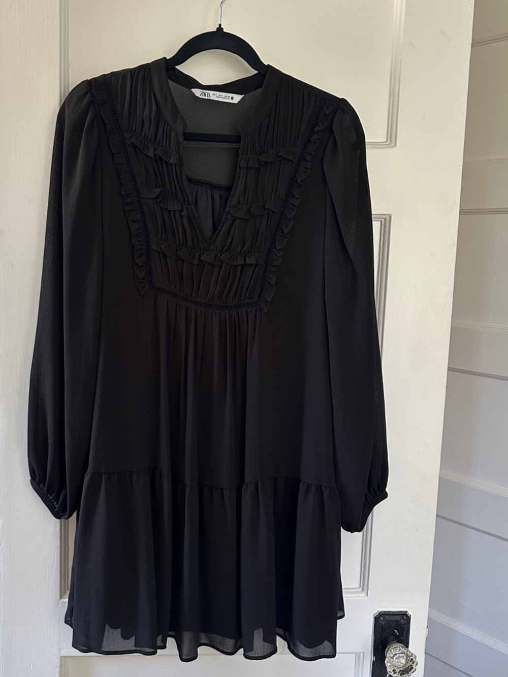 Zara Black Textured Ruffle Blouse